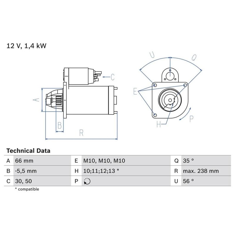 Démarreur Bosch 0986018310 12V 1,4kW | Vezant & cie