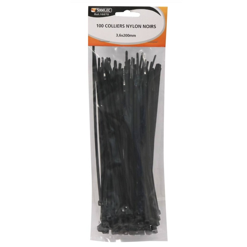 Collier nylon 3,6x200mm noir - lot de 100 pcs